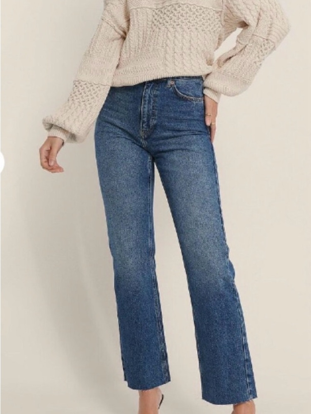 NA-KD Organic Straight High Waist Raw Hem Jeans EU 42 NWT